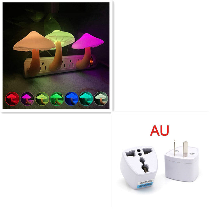 LED Night Light Mushroom Wall Socket Lamp EU US Plug Warm White Light-control Sensor