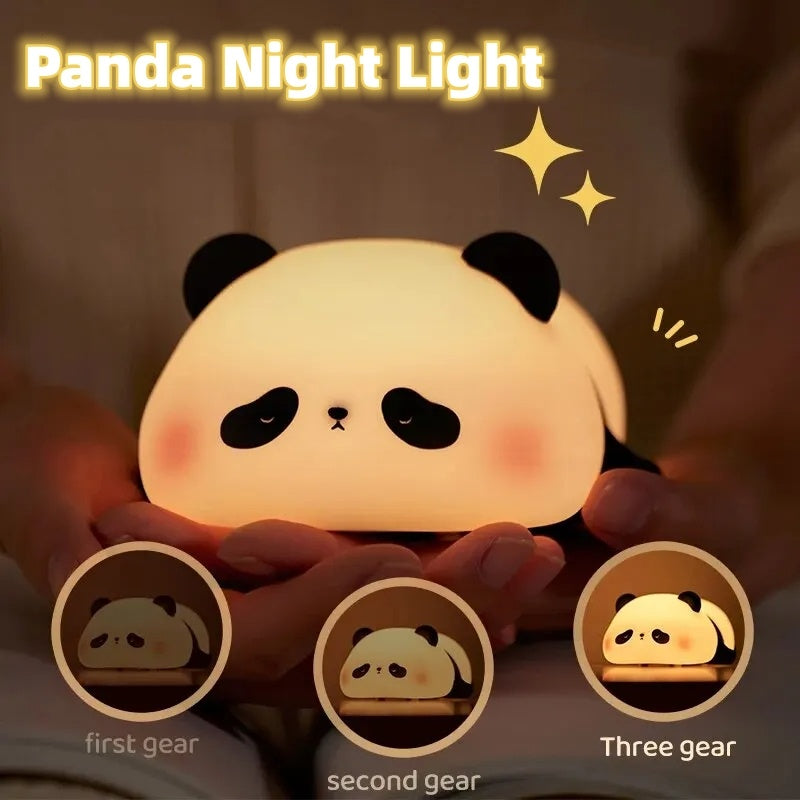 Panda Night Lights For Kids Cute Animal Silicone Timing Rechargeable Lamp