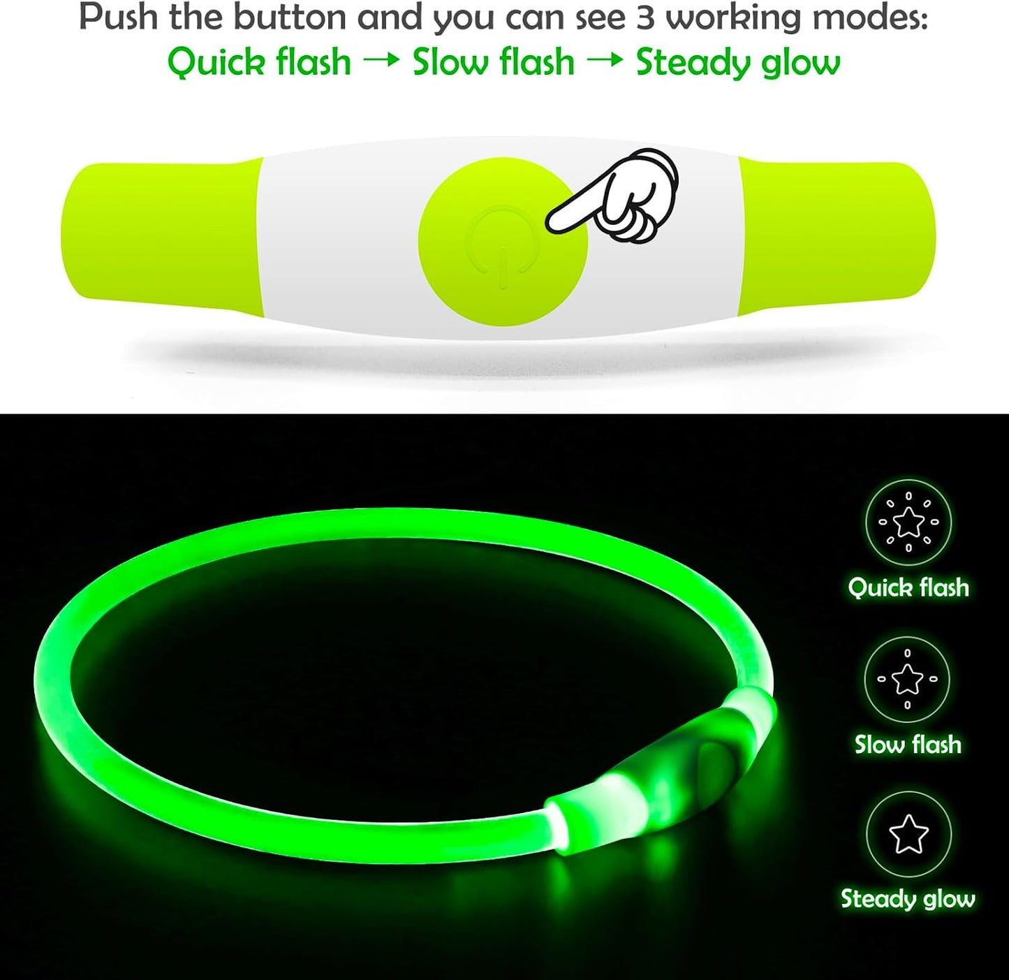 Led Dog Collar, USB Rechargeable Flash Dog Necklace Light, Pet Safety Collar Makes Your Beloved Dogs Be Seen at Night for Small Medium Large Dogs
