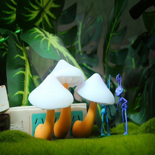 LED Night Light Mushroom Wall Socket Lamp EU US Plug Warm White Light-control Sensor