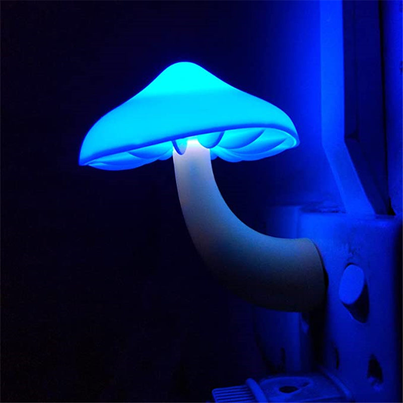 LED Night Light Mushroom Wall Socket Lamp EU US Plug Warm White Light-control Sensor