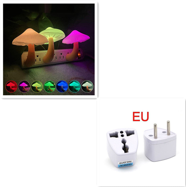 LED Night Light Mushroom Wall Socket Lamp EU US Plug Warm White Light-control Sensor