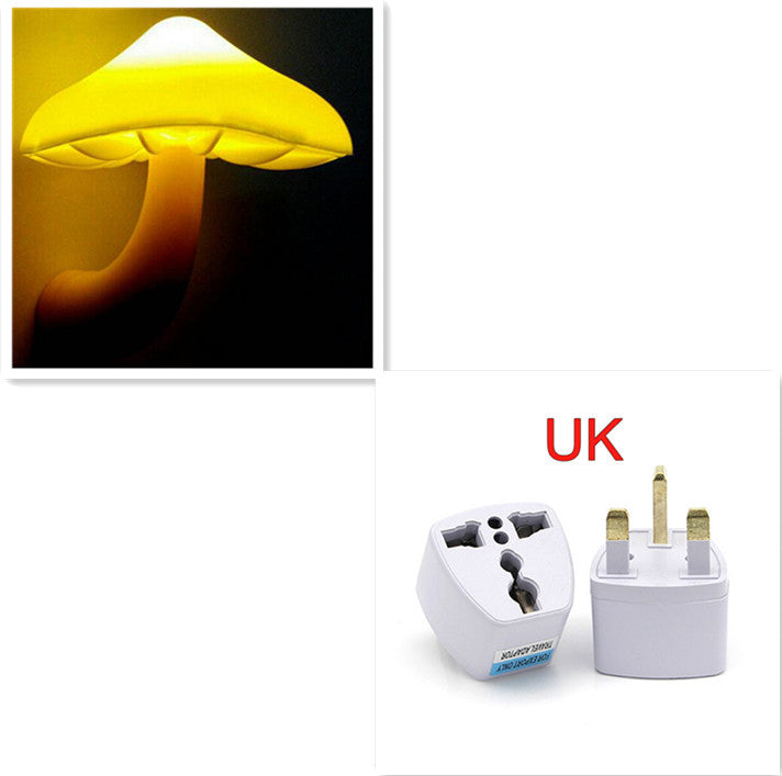 LED Night Light Mushroom Wall Socket Lamp EU US Plug Warm White Light-control Sensor
